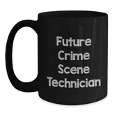 Funny Future Crime Scene Technician Gifts, Black Coffee Mug, 'May the Evidence be Ever in Your Favor' - Unique Christmas Unique Gifts from Men to Men - Main